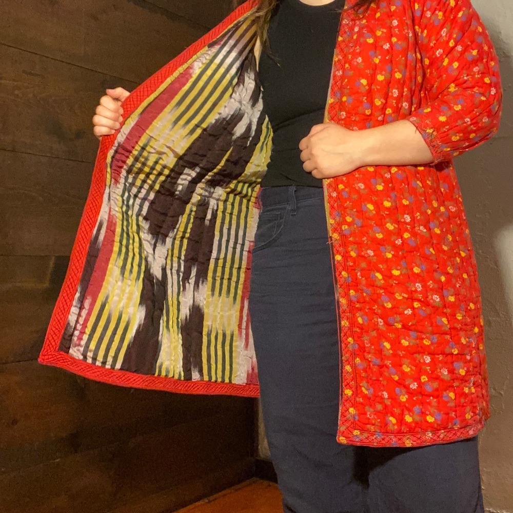 Red Floral Women's reversible coat